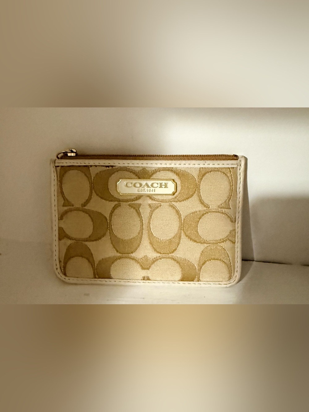 Coach signature zip card/coin wristlet